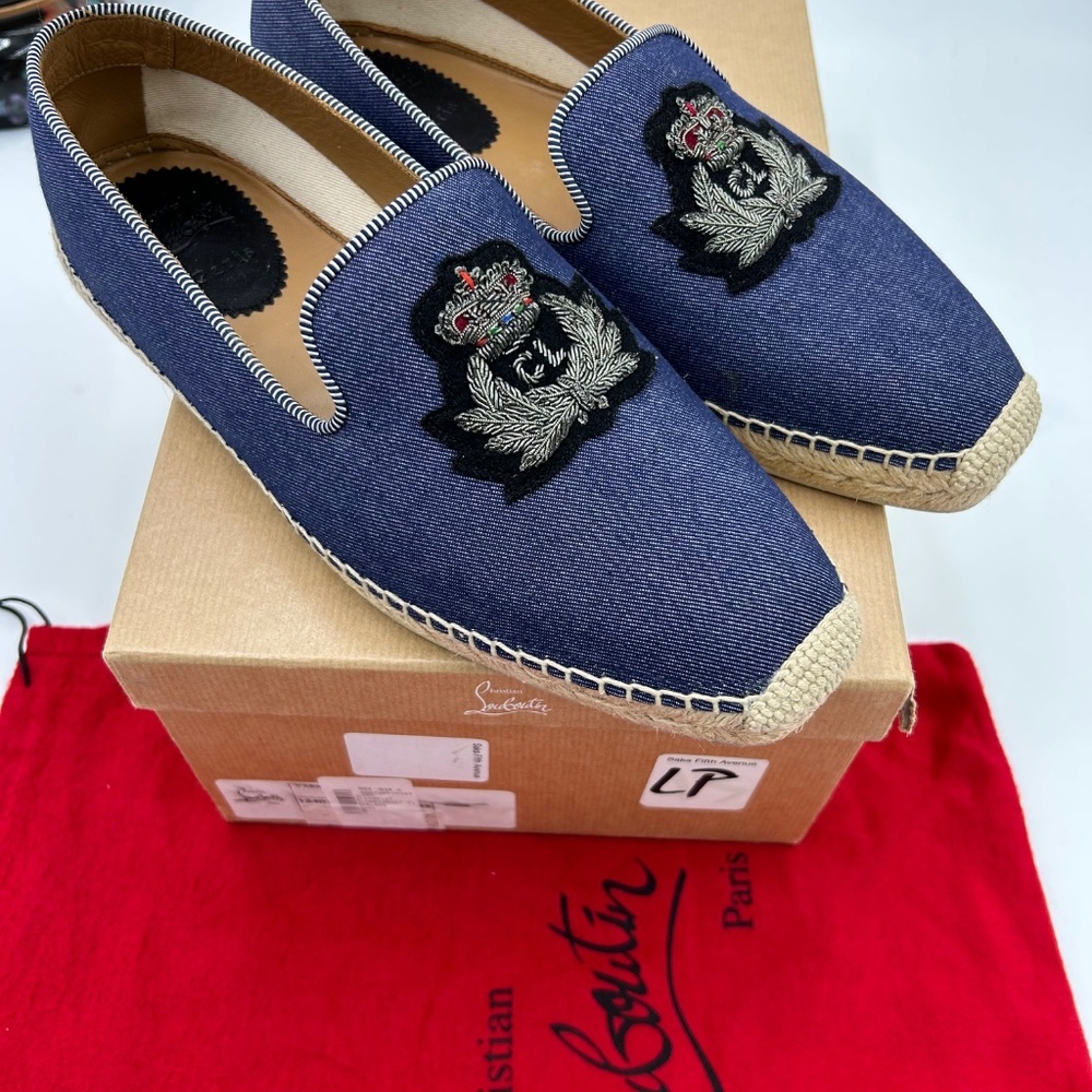 *****Men’s Christian Louboutin NANOU  espadrille blue denim size 42 Italy - Picture 2 of 10